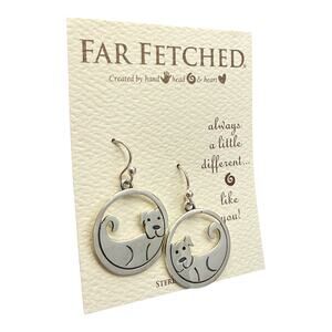 Far Fetched Cutout Dog Dangle Earrings 925 Sterling Silver Artisan Handmade
